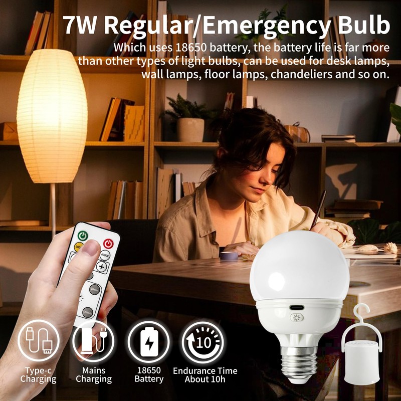 Rechargeable Light Bulbs, Battery Operated Light Bulb with Remote E26