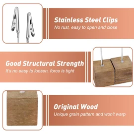 8PC Wooden Memo Clips Holder, Picture Holders with Clips, Wooden Base Memo Photo Clip, Photo Cubes for Pictures with Alligator Clip Clasp (Wooden Base)