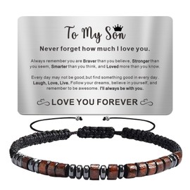 TOLOWOBK to My Son Bracelet Gifts for Son from Mom Dad, Son Gifts for Him Teen Birthday Christmas Gifts for Son Stocking Stuffers Morse Code Bracelets with Engraved Wallet Card