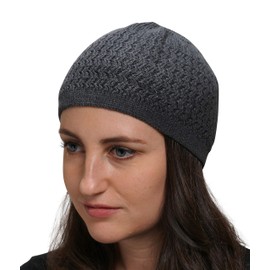 SnugZero Single Layer Unisex Skull Beanie Cap Crochet Cooling Sleep Chemo Caps with Zigzag and Ribbed Patterns (Zigzag - Gray)