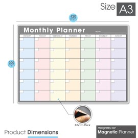 TMS A3 Monthly Planner Whiteboard | Magnetic Fridge Calendar for Meal Prep, Work or Family Planning | Made in the UK | Use for To-Do Lists, Notes or Reminders | for Home and Office [42 x 30cm]