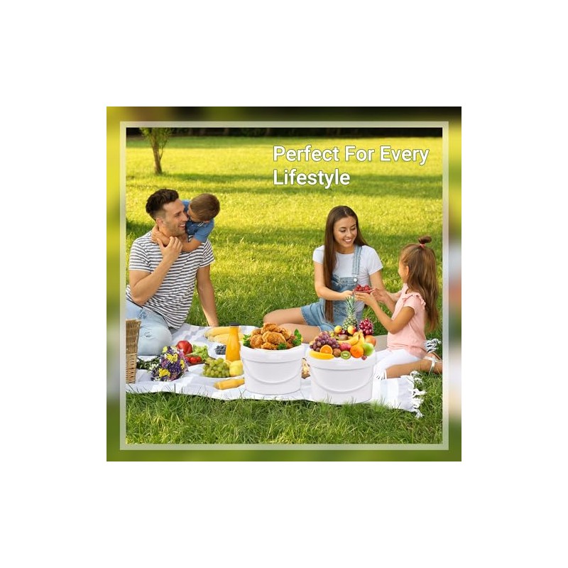 10 Pack White Plastic Bucket with Handle and Lid Food