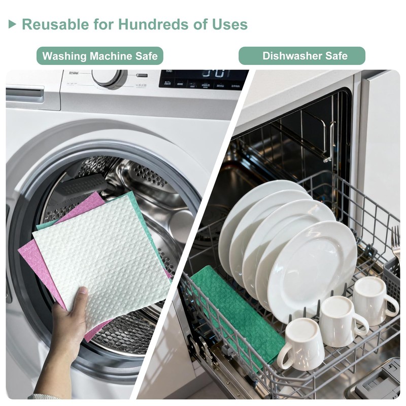RHVQ Swedish Dishcloths 6-Pack, Super Absorbent & Quick-Dry Reusable Dish