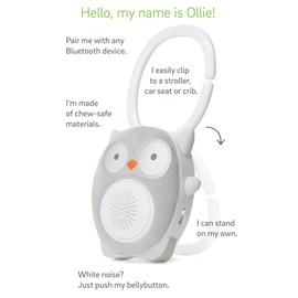 WavHello Portable Baby Sleep Soother - Rechargeable Bluetooth Noise Machine Travel Sound Speaker Great for Cribs, Strollers, Car Seat and More - Ollie The Owl Soundbub, Grey