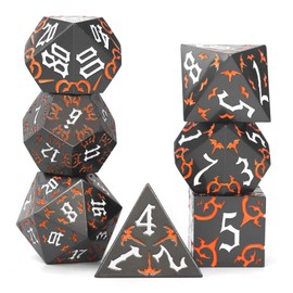 Metal DND Dice Set- Gothic RPG Bat Dice Set for Dungeons and Dragons, ZHOORQI 7-Piece Sharp Edge Polyhedral Dice with Bat Design | RPGs Gifts (BF-Orange)