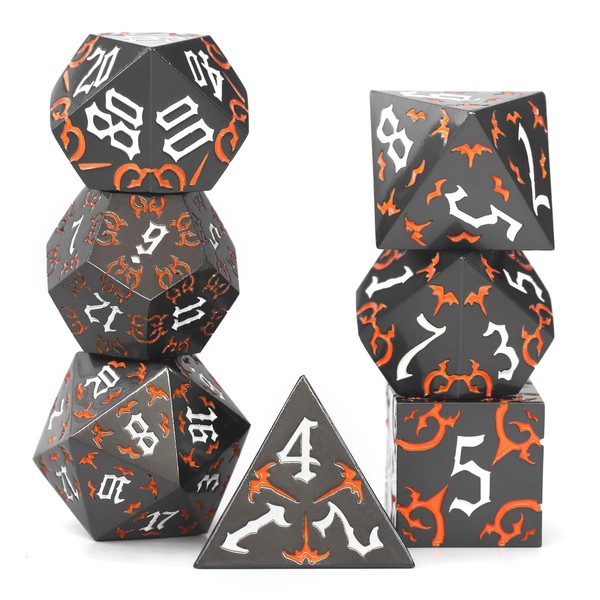 Metal DND Dice Set- Gothic RPG Bat Dice Set for