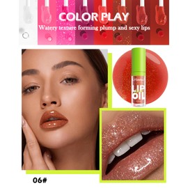 LYSdefeu Lip Oil Lip Glaze-1Pcs Hydrating Red Lip Glow Oil,Shiny Transparent Tint Lip Gloss Plumping,Long Lasting Non-sticky Clear Glow Reviver Lip Care,Christmas Oil Makeup Gift for Women Girl-06#