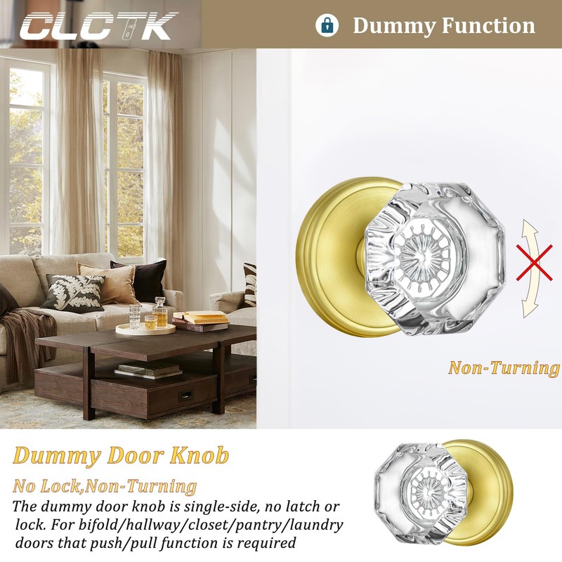 CLCTK 2 Pack Gold Dummy Door Knobs Interior, Non Turning