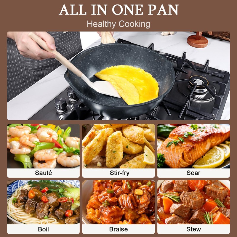 GiPP Ceramic Nonstick Deep Frying Pan Skillet, 12" Saute Pan
