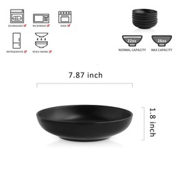 Selamica Ceramic 7.8 inch pasta bowls, 26 Ounce large serving porcelain salad soup bowls, dishwasher microwave safe, set of 6 (Black)