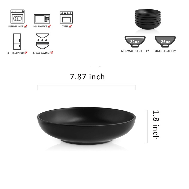 Selamica Ceramic 7.8 inch pasta bowls, 26 Ounce large serving