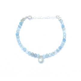 Damen Armband Aquamarin 4mm dick Mond Stein Anhänger 6mm Sterling Silber 925 verstellbar von 16cm bis 19cm