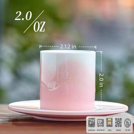 JD - Juego de 2 tazas y platillos, tazas de cerámica de 2 onzas para el hogar y la oficina, tazas para café y té, lavaplatos y microondas (rosa)