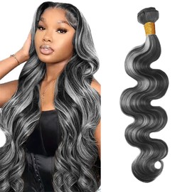 Ombre Bundles P1Bgrey Body Wave Human Hair Bundle Fridnae Hair #1Bgray Highlight Grey Body Wave Bundles Two Tone Salt And Pepper 1 Bundles 16 Inch