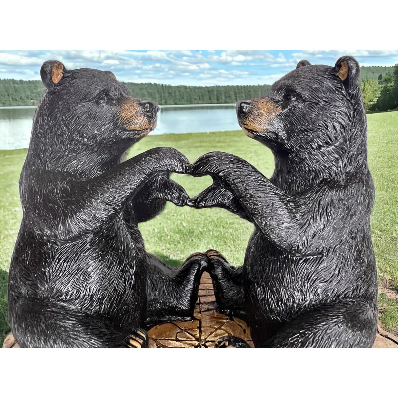 Two Black Bears Heart Hands Figurine – 6” Wide Whimsical