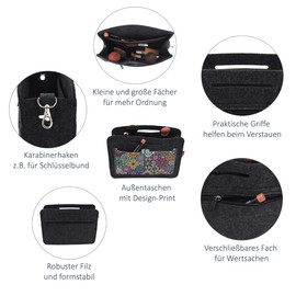 Bertoni Pocket Organiser Felt Colourful Patterned Handbag Organiser Inner Pocket for Bag Anthracite Accessories Bag (Valencia)