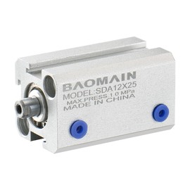 Baomain Stroke Compact Thin Air Cylinder SDA 12-25, Double Action Thin Pneumatic 12mmx25mm, 0.047 Inch (12mm) bore and 0.98 Inch (25mm) Stroke,Suitable for Small Machinery, Stroke M5 Port