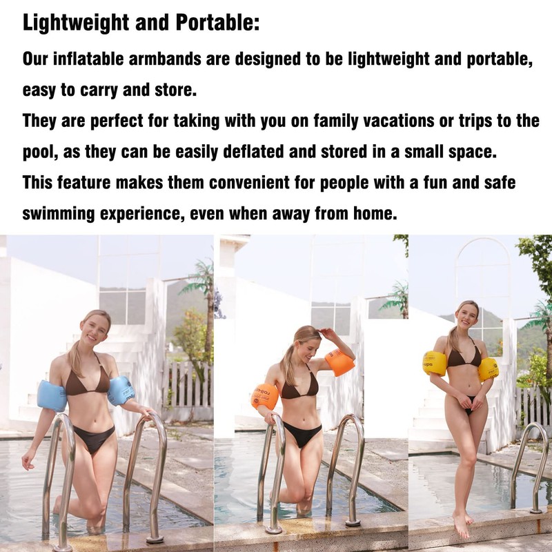2pcs Roll-up Swimming Armbands,Inflatable Confidence Building Arm Bands, Swimming Aid