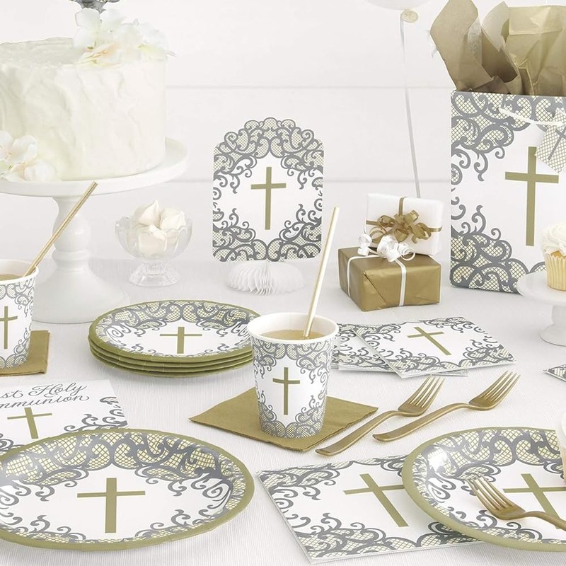 Unique 74852 Gold Holy Communion Luncheon Napkins 16 Pcs, Cross