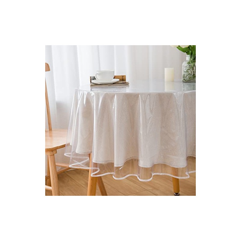 Pioggia Clear Heavy Duty Vinyl Tablecloth with Sewn Finished Edges