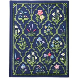 diodrio Luxury Embroidered Sketchbook for women 180gsm Premium Heavy Paper 92 Blank Pages, Keepsake Sketch Book with Floral Embroidery, 10.4" L x 8.25" W, Grosgrain Ribbon Bookmark, Lapis Blue, Size M