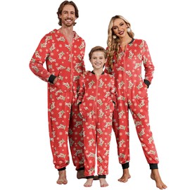 Ekouaer Family Christmas Pajamas Matching Sets Fleece Onesie Pajamas One Piece Holiday Sleepwear Reindeer Red L