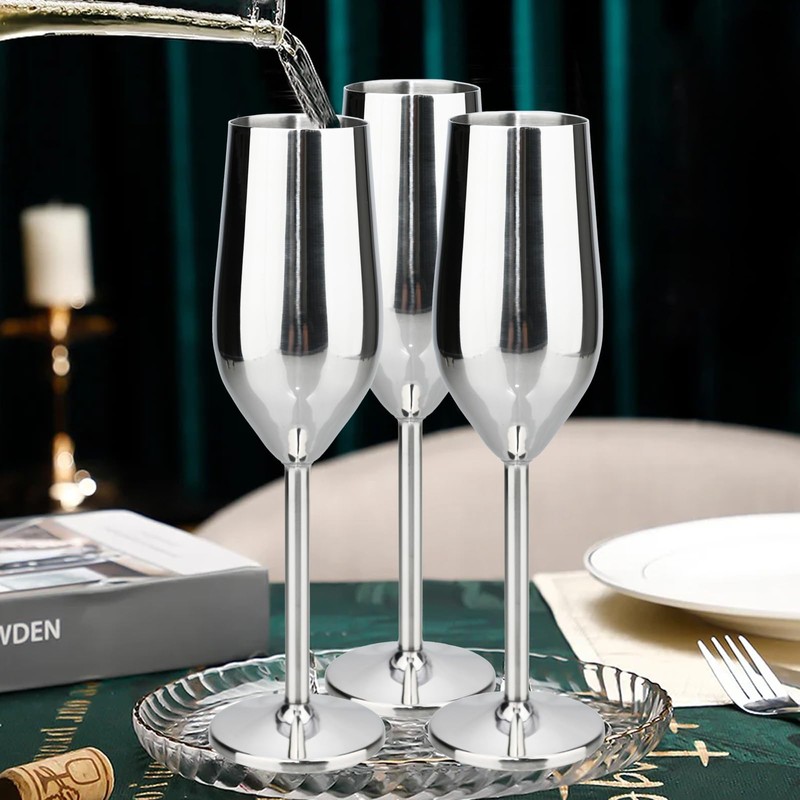 TJ Unbreakable 8 Oz Stainless Steel Champagne Flutes (2 Pack)-