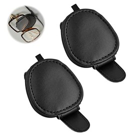 Anseom Glasses Holder for Car Sun Visor, 2 Pack Universal Leather Car Visor Glasses Holder Magnetic Sunglasses Holder Ticket Cards Clip for Sun Visor Hanger (Black)