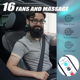 LGNORA Black 16 Fans Ventilated Cooling Car Seat Cushion,12V High Power Ice Silk Cooling Car Front Seat Cover, Cooling Car Seat Cushion Universal Fit, Fashion Summer with Massage