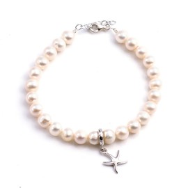 Silverly Women's 925 Sterling Silver Freshwater Cultured Pearl Starfish Charm Bracelet, 20 + 2.5 cm