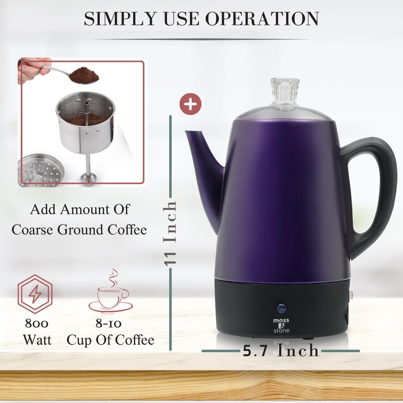 Moss & Stone 10 Cup Purpale Percolator Coffee Pot Electric,