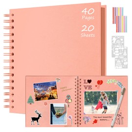 Boic Photo Albums Scrap Books 8x8 in, DIY Spiral Album 40 Pages Memory Books Family Scrapbook, Guest Book for Baby Valentine's Day Birthday Gifts (Pink)