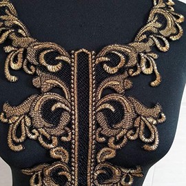 1Pieces Golden Embroidery Lace Collar Fabric Trim DIY Embroidery Lace Fabric Neckline Applique Sewing Craft