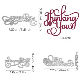 4PCS Alphabets Die for Card Making DIY Scrapbooking Get Well Soon,with Sympathy,Best Wishes,Thinking of ryou Words Metal Cutting Dies for Paper Crafting Handmade Crafts Scrapbooking Supplies