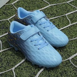 brooman Kids Firm Ground Soccer Cleats Boys Girls Athletic Outdoor Football Shoes (3.5,Blue Navy)