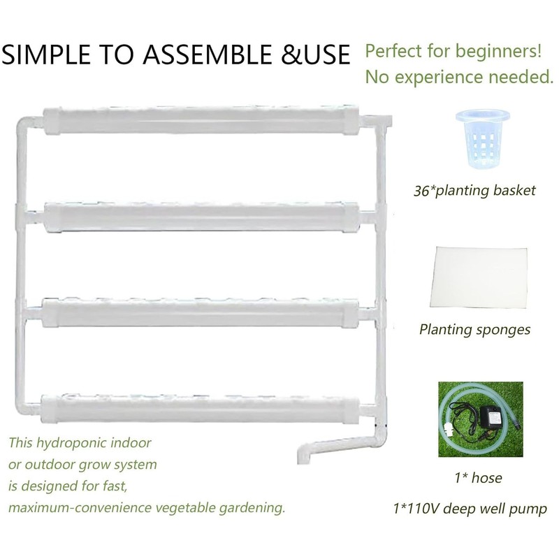 INTBUYING Hydroponics Growing System 36 Holes 4 Pipe Plant Site