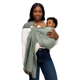 WildBird - Ring Sling Baby Carrier - 0-36 Months (up to 35 lbs) - Long (90") Acadian & Bronze Ring - Front, Hip or Back Carry - Adjustable Fit - Natural Linen - Baby Essentials - New Mom Gifts