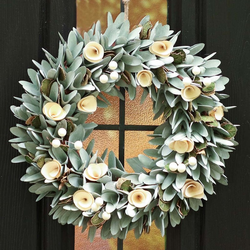 Spring Wreath Sage Green Wooden Crocus Hanging Easter Door Decoration