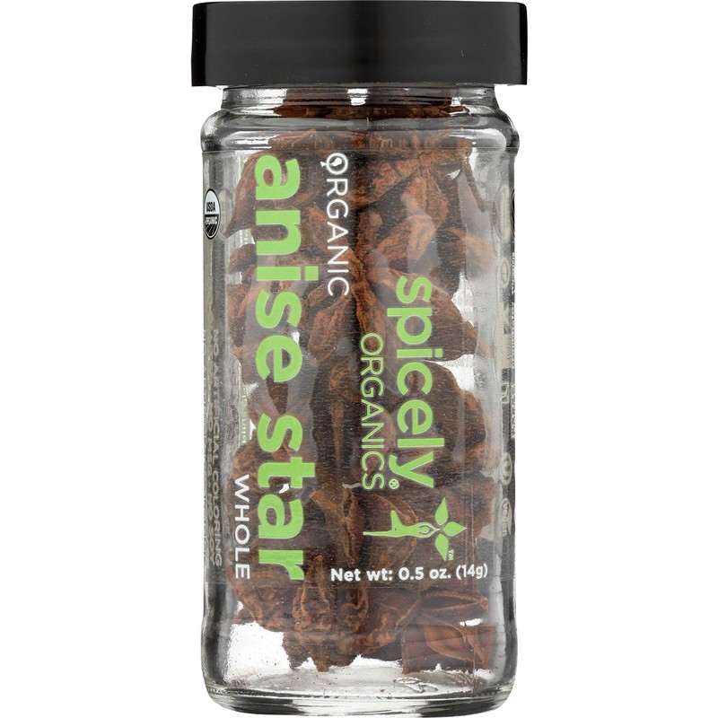 Spicely Organic Anise Star Whole 0.50 Ounce Jar Certified Gluten