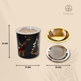 TRINTURA Incense Burner with Incense Strainer and Incense Bowl Deer Christmas Flower of Life for Smoking Set Black Gold
