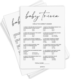 GardenCity Baby Trivia Baby Shower Game (50 Cards), Fun Baby Shower Trivia Game Activity for Baby Boy or Girl (Minimalist)