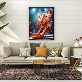 PUAGEMTI 5D The Orange High Heels with Butterfly Wings Painting Diamond Painting Kits for Adults Beginner, DIY High Heel Diamond Art for Home Wall Decor Gifts Full Drill Round Gem Art 12x16 inch