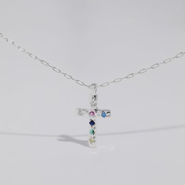 Meissa Sterling Silver Cross Necklace for Women Colorful Cubic Zirconia Gold Pendant Necklace Adjustable Faith Cross Necklace Christian Jewellery, Silver