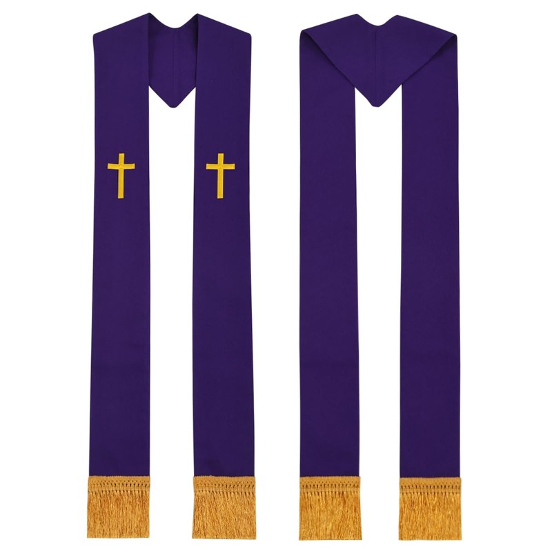 BLESSUME Church Clergy Pastor Cross Embroidered Stole, Purple 7, One