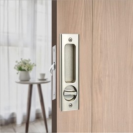6.3" Privacy Pocket Door Lock Hardware、Sliding Barn Door Lock with Keys、Concealed Recessed Door Handle Door Lock Furniture Hardware Door Locks for Many Scenarios Bathroom, Barn,Bedroom (Silver)