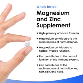 Magnesium Supplements with Zinc 365 Tablets – Bones, Muscle Immune Support Easy to Swallow Sleep Supplement Vegan, GMO-Free, Gluten-Free, UK Made by New Leaf