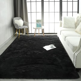 Alfombra De Salón Peluda Súper Suave De 160cm120cm Negro