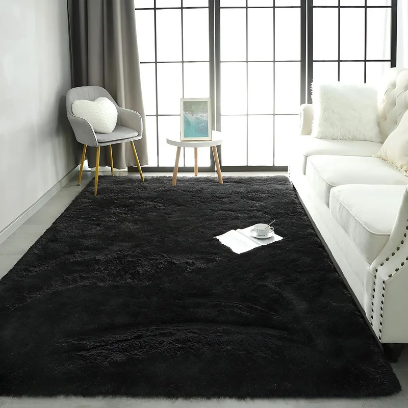 Alfombra De Salón Peluda Súper Suave De 160cm120cm Negro