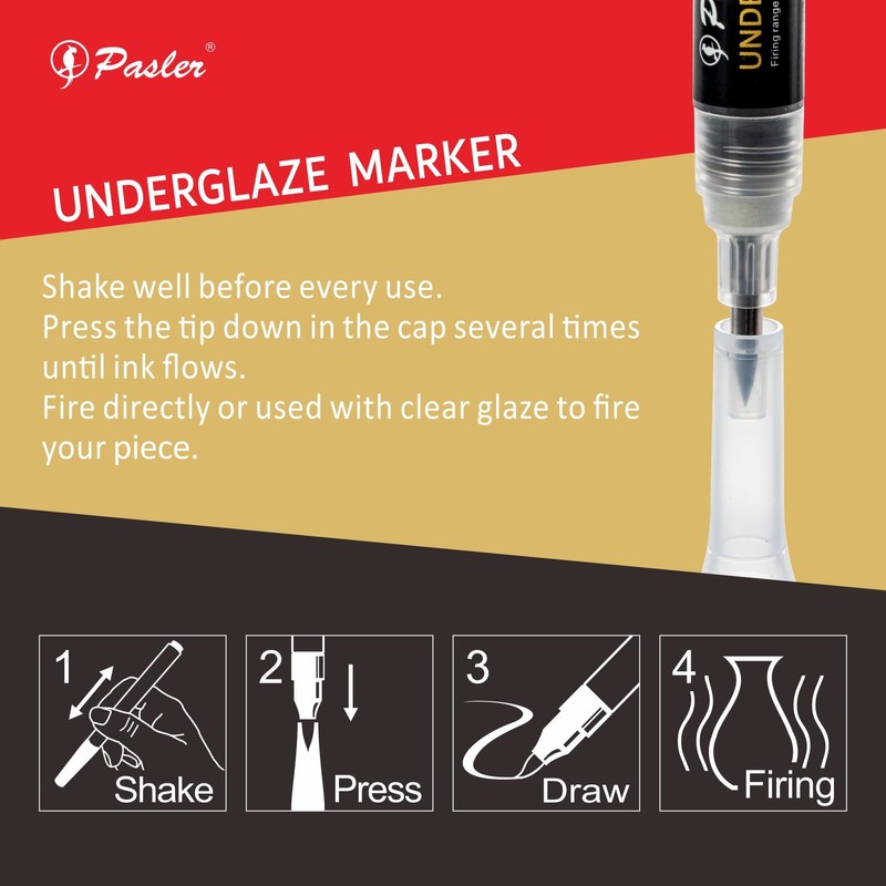 Pasler Underglaze pen, Underglaze Marker, Soft Tip Design Great for