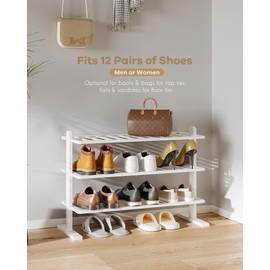 Varhomax White Shoe Rack, 3-Tier Bamboo Shoe Rack Organizer for Closet and Entryway, Thick Wooden Free Standing Shoe Shelf for Small Spaces, Sturdy & Versatile for Bedroom, Bathroom, Garage